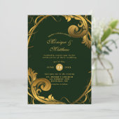 エメラルドグリーン金ゴールドオーナメント結婚式招待状 招待状 (スタンド正面)