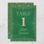 エメラルドグリーン金ゴールドキンセアニェラテーブル番号 招待状 (正面/裏面)