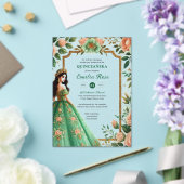 エメラルドグリーン金ゴールドキンセアニェラドレスフラワー アクリル招待状 (インサイチュ (ウェディング))