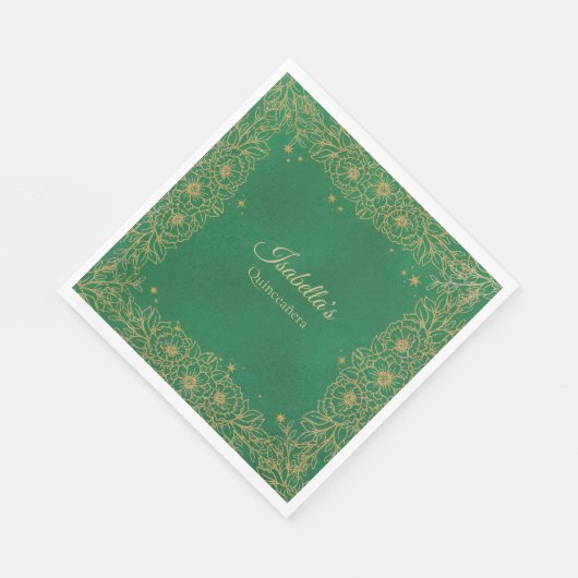 エメラルドグリーン金ゴールドクインセアニラスウィート15ランチョン スタンダードランチョンナプキン (角)