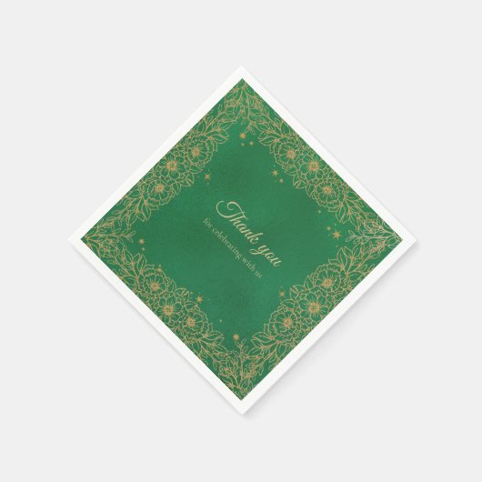 エメラルドグリーン金ゴールドクインセアニラスウィート15 スタンダードカクテルナプキン (角)