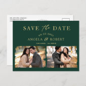 エメラルドグリーン金ゴールドクラス2写真デートの保存 ポストカード (正面/裏面)