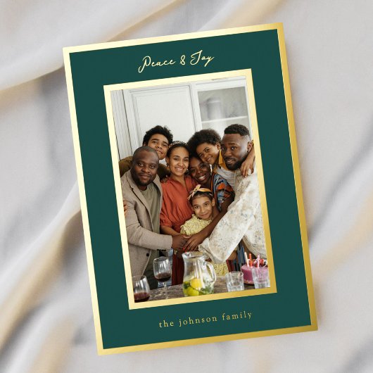 エメラルドグリーン金ゴールドクリスマスフォトホリデーカード 箔シーズンカード