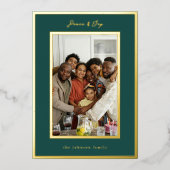 エメラルドグリーン金ゴールドクリスマスフォトホリデーカード 箔シーズンカード (正面)