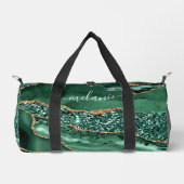 エメラルドグリーン金ゴールドグリッターカスタム大理石あなたの名前 ダッフルバッグ (正面)