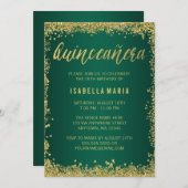 エメラルドグリーン金ゴールドグリッターキンセアニェラ15th 招待状 (正面/裏面)