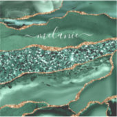 エメラルドグリーン金ゴールドグリッターステッカー名前をカスタムする シール (正面)