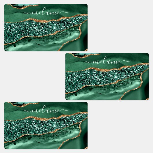 エメラルドグリーン金ゴールドグリッターステッカー名前をカスタムする ラベル (グループ)