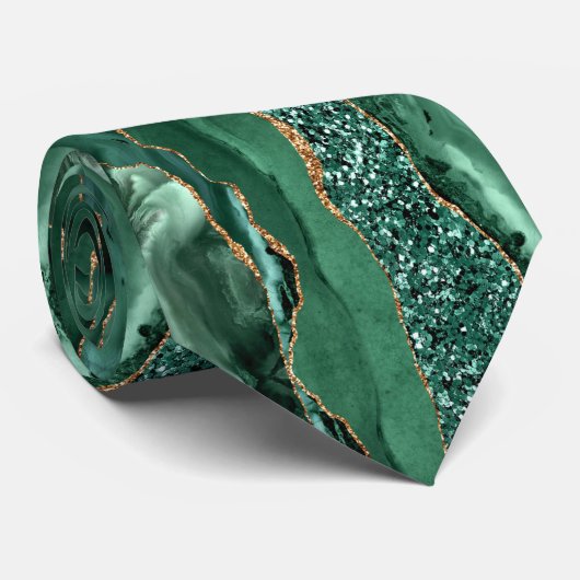 エメラルドグリーン金ゴールドグリッタータイ ネクタイ (ロール)