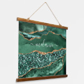 エメラルドグリーン金ゴールドグリッタータペストリー名前をカスタムする 吊り下げ型タペストリー (傾斜あり)
