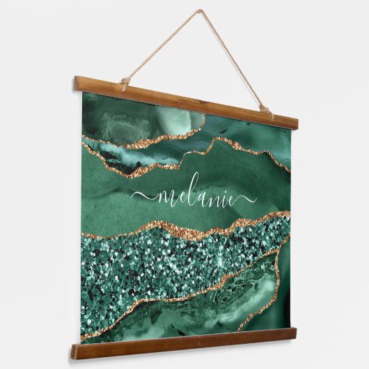 エメラルドグリーン金ゴールドグリッタータペストリー名前をカスタムする 吊り下げ型タペストリー (傾斜あり)