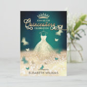 エメラルドグリーン金ゴールドグリッタードレスバタフライ 招待状 (スタンド正面)