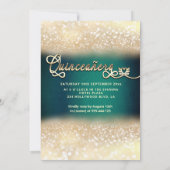 エメラルドグリーン金ゴールドグリッタードレスバタフライ 招待状 (裏面)