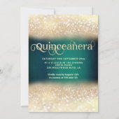 エメラルドグリーン金ゴールドグリッタードレスバタフライ 招待状 (裏面)