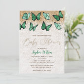 エメラルドグリーン金ゴールドグリッターバタフライベビーシャワー 招待状 (スタンド正面)