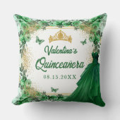 エメラルドグリーン金ゴールドグリッターフローラキンセアニェラ クッション (正面)