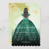 エメラルドグリーン金ゴールドグリッタープリンセスキンセアニラ 招待状 (正面/裏面)