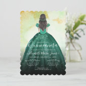エメラルドグリーン金ゴールドグリッタープリンセスキンセアニラ 招待状 (スタンド正面)