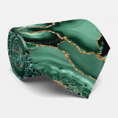 エメラルドグリーン金ゴールドグリッターマーブルネックタイ ネクタイ (ロール)