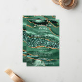 エメラルドグリーン金ゴールドグリッター卒業招待状 ノートカード (正面/裏面インサイチュ)