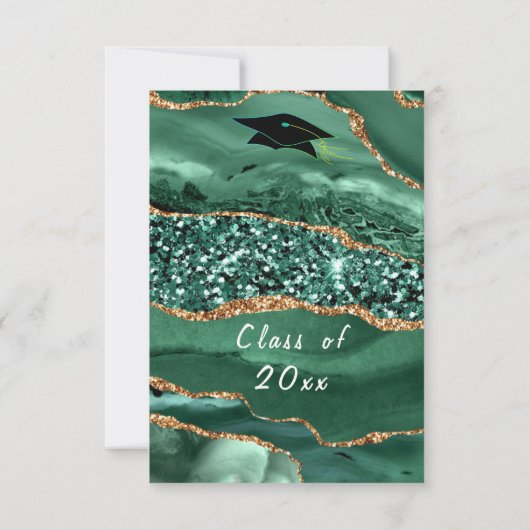 エメラルドグリーン金ゴールドグリッター卒業招待状 ノートカード (裏面)
