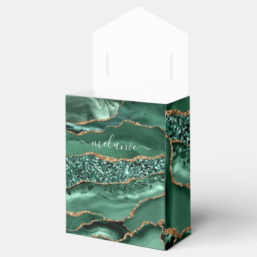エメラルドグリーン金ゴールドグリッター名前をカスタムするギフトボックス フェイバーボックス (オープン)
