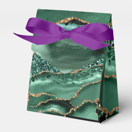 エメラルドグリーン金ゴールドグリッター名前をカスタムするギフトボックス フェイバーボックス (正面サイド)