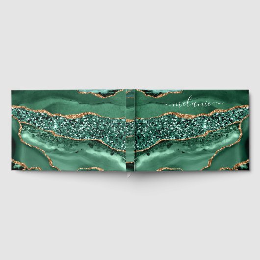 エメラルドグリーン金ゴールドグリッター名前をカスタムするゲストブック ゲストブック (全面)