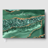 エメラルドグリーン金ゴールドグリッター名前をカスタムするゲストブック ゲストブック (正面)