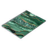 エメラルドグリーン金ゴールドグリッター名前をカスタムするノート ノートブック (左側)