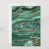 エメラルドグリーン金ゴールドグリッター結婚式招待状 (正面)