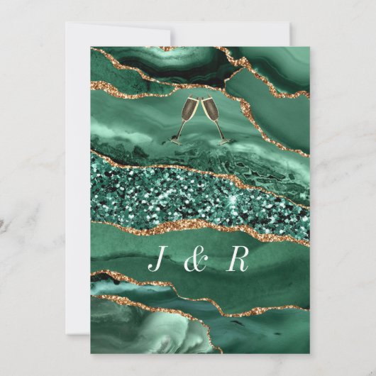 エメラルドグリーン金ゴールドグリッター結婚式招待状 (裏面)