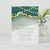 エメラルドグリーン金ゴールドゲート&ライトウェディングシャワー 招待状 (スタンド正面)