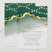 エメラルドグリーン金ゴールドゲート&ライトウェディングシャワー 招待状 (正面/裏面)