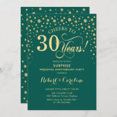 エメラルドグリーン金ゴールドサプライズ30周年記念パーティー 招待状 (正面/裏面)