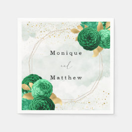 エメラルドグリーン金ゴールドシャインジオメトリックグリッター結婚ズ スタンダードカクテルナプキン