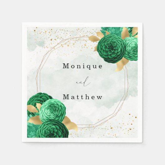 エメラルドグリーン金ゴールドシャインジオメトリックグリッター結婚ズ スタンダードカクテルナプキン (正面)