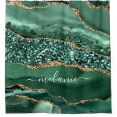 エメラルドグリーン金ゴールドシャワーカーテン付名前をカスタムする シャワーカーテン (正面)