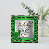 エメラルドグリーン金ゴールドゼブラブラックハイヒールシューズ 招待状 (スタンド正面)