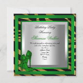 エメラルドグリーン金ゴールドゼブラブラックハイヒールシューズ 招待状 (裏面)