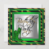 エメラルドグリーン金ゴールドゼブラブラックハイヒールシューズ 招待状 (正面)