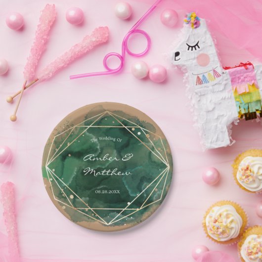 エメラルドグリーン金ゴールドタンウォーター結婚カラー ペーパープレート (パーティー)