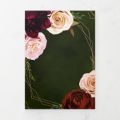 エメラルドグリーン金ゴールドダークフローラ3つ結婚折 三つ折り招待状 (カバー)