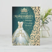 エメラルドグリーン金ゴールドドレスdamask tiaraキンセアニラ 招待状 (スタンド正面)