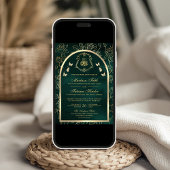 エメラルドグリーン金ゴールドバタフライアーチムスリム結婚ズ 招待状