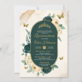 エメラルドグリーン金ゴールドバタフライフローラキンセアニラ 招待状 (正面)