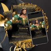 エメラルドグリーン金ゴールドバルーン誕生日招待状 招待状