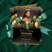 エメラルドグリーン金ゴールドバルーン誕生日招待状 招待状