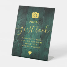 エメラルドグリーン金ゴールドバーンウッドフォトゲストブック