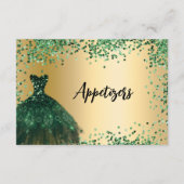 エメラルドグリーン金ゴールドパーティーフードテーブルカード セーブザデート (裏面)